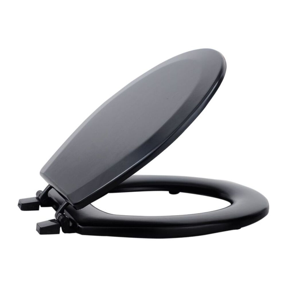 Standard Wood Soft Adjustable Hinges Toilet Seat with Close Lid, Black
